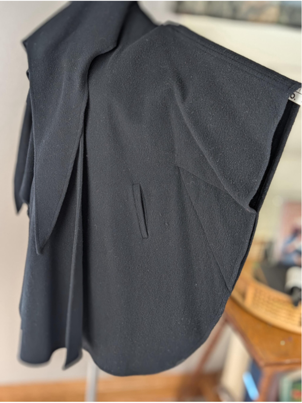 Vintage Forecaster Black Wool Cape Coat – Hooded Cape – Made in USA – Late 1970s - Picture 7 of 14